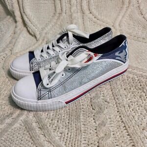 FOCO New England Patriots Sneakers Silver Glitter Low Top Womens 8 Excellent